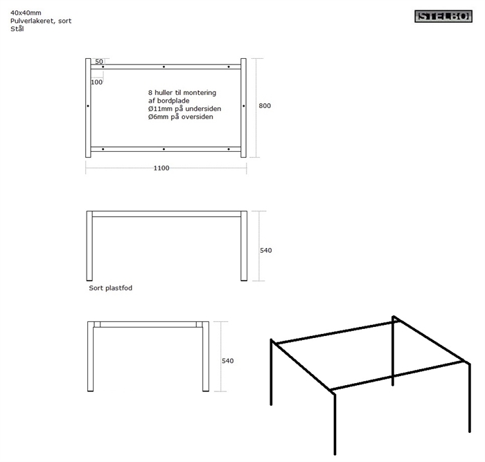 20171023 Specialfremstillet  bordstel i 40x40mm stortstål, 2 stk. 110 x 80 x 54cm