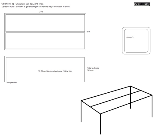 20190528 Bordstel til havebord. Galvaniseret + pulverlakeret. 2148x970mm