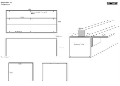 20170402 Specialfremstillet bordstel. Pulverlakeret sort.2200x1000mm