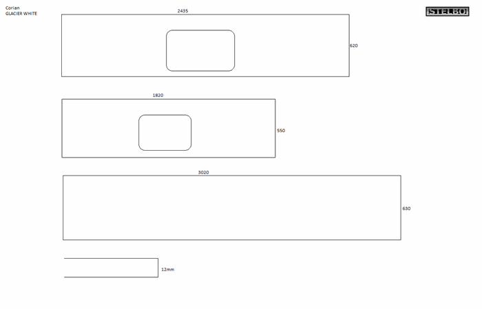 20170404 Specialfremstillet bordplader i Corian, 3 stk.