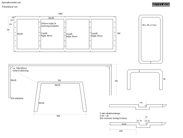 20190626 Specialfremstillet bordstel til planker. 2 udtrækssystemer 