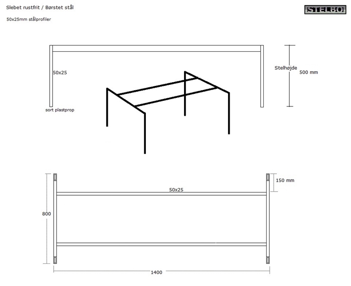 20160512 Specialfremstillet bordstel. 1400x800x500mm. Ex fragt