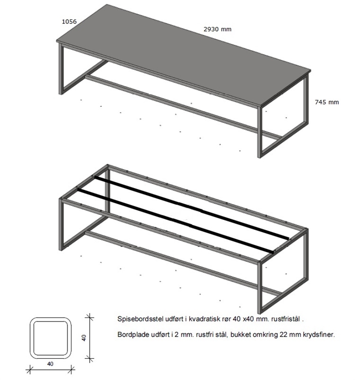 20160509 Specialfremstillet bord. Bordplade og stel i slebet rustfrit stål.